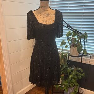 Altar'd State Black Sequin Scoop Neck Mini Dress